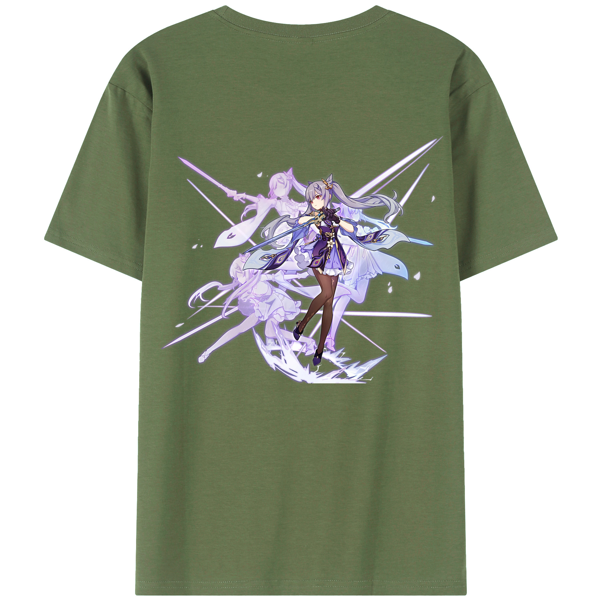げんし神 刻晴 こくせい genshin Kokusei 綿100％ メンズ半袖Tシャツ（バックプリント） 通気性